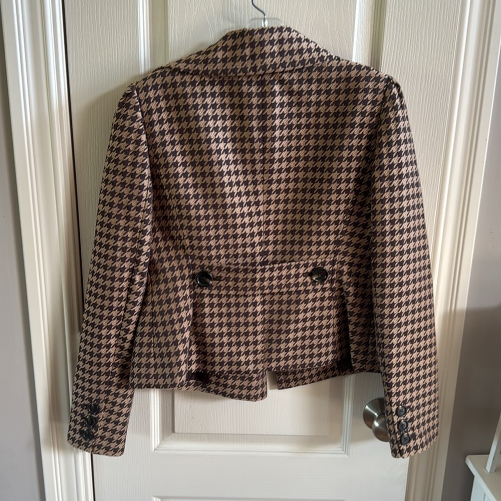 Nine West Womens Cropped Blazer size 6 Brown Double Breasted Houndstooth Lined - Picture 5 of 5